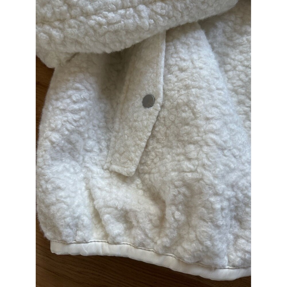 NWT Anthropologie Cream Sherpa Bomber Jacket Cozy Zip Front Coat Large - Picture 6 of 12